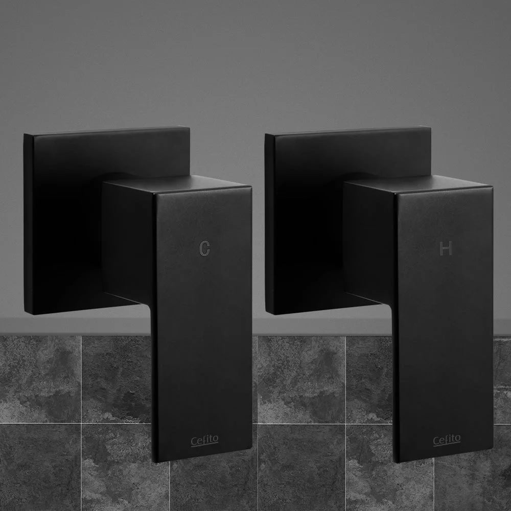 Bathroom Taps & Rain Shower Set Hot/Cold Diverter Black