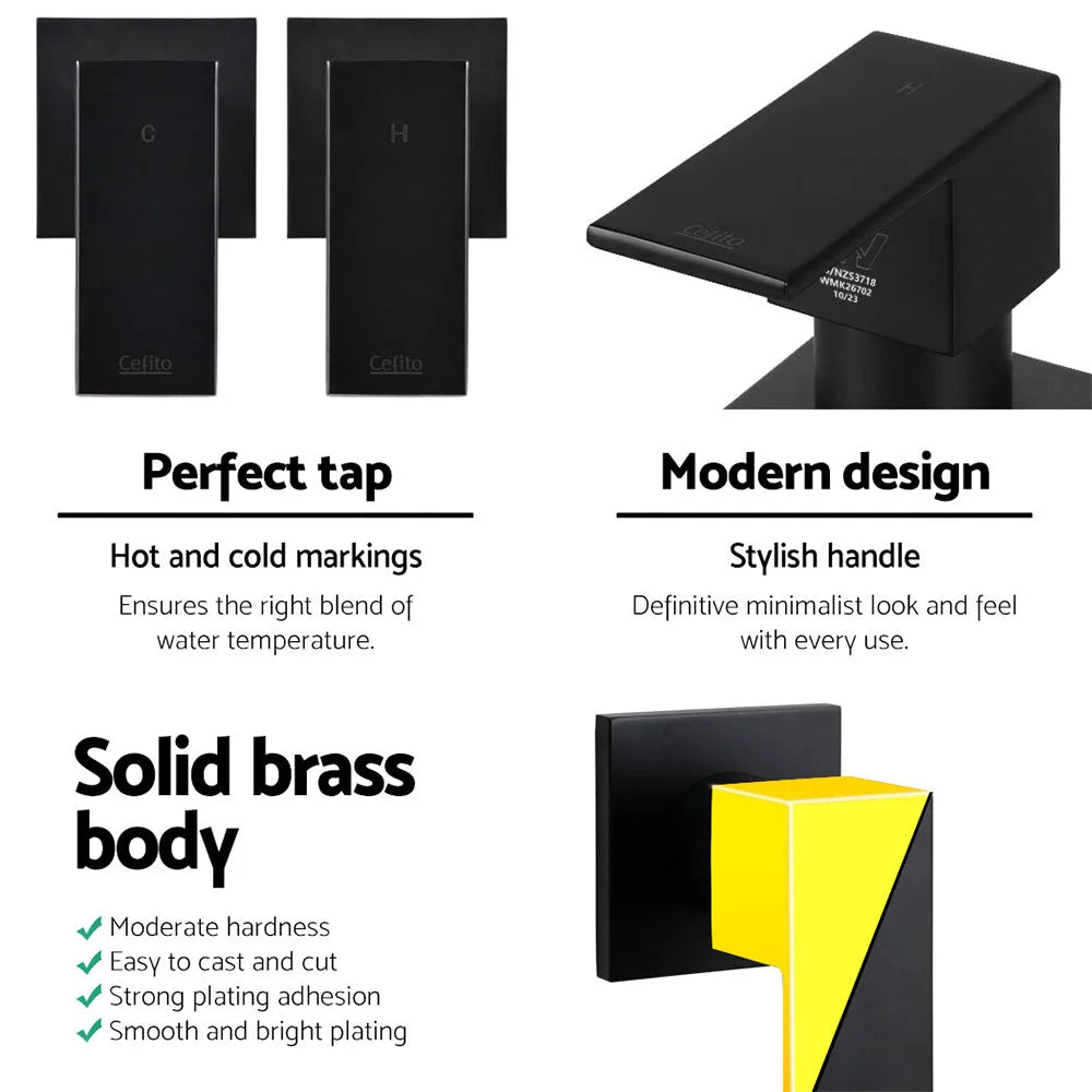 Bathroom Taps & Rain Shower Set Hot/Cold Diverter Black