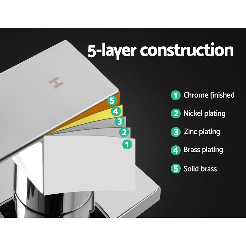 Bathroom Taps & Rain Shower Set Hot/Cold Diverter Chrome