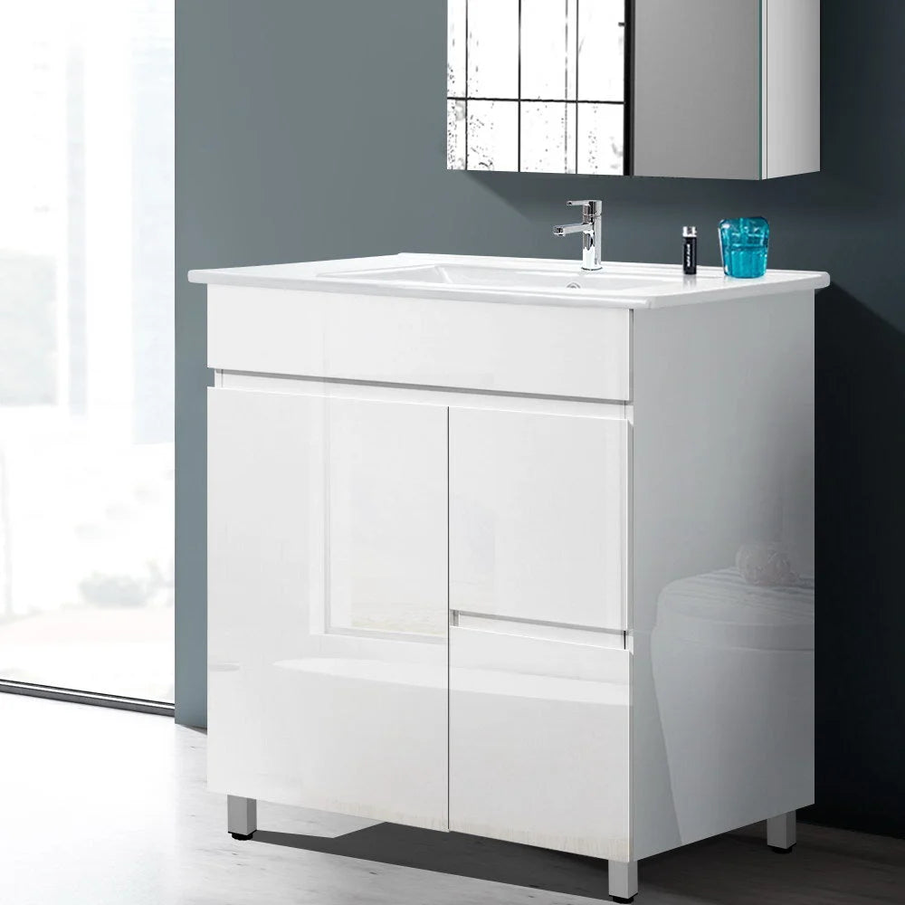 White 750mm storage cabinet with bathroom vanity unit wash