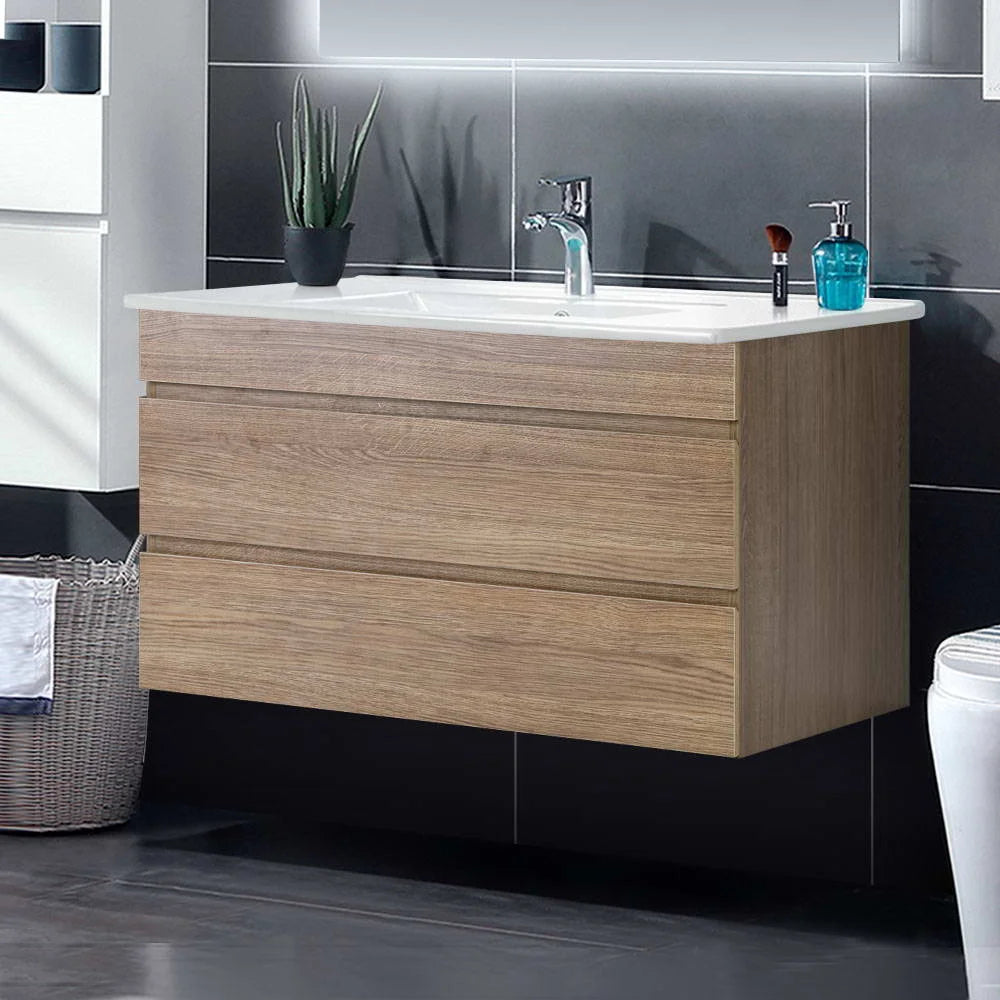 Bathroom Vanity Cabinet Unit 900mm White Oak Wall Mounted
