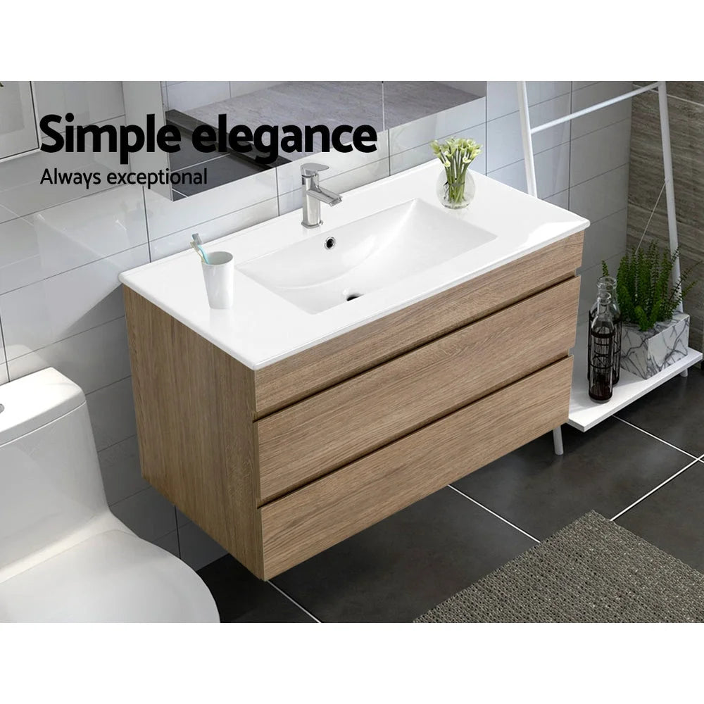 Bathroom Vanity Cabinet Unit 900mm White Oak Wall Mounted