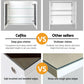 White storage cabinet with multiple compartments and lock hardware
