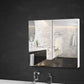 White storage cabinet with handles and internal shelves