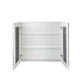White storage cabinet with slim storage layout and glass door