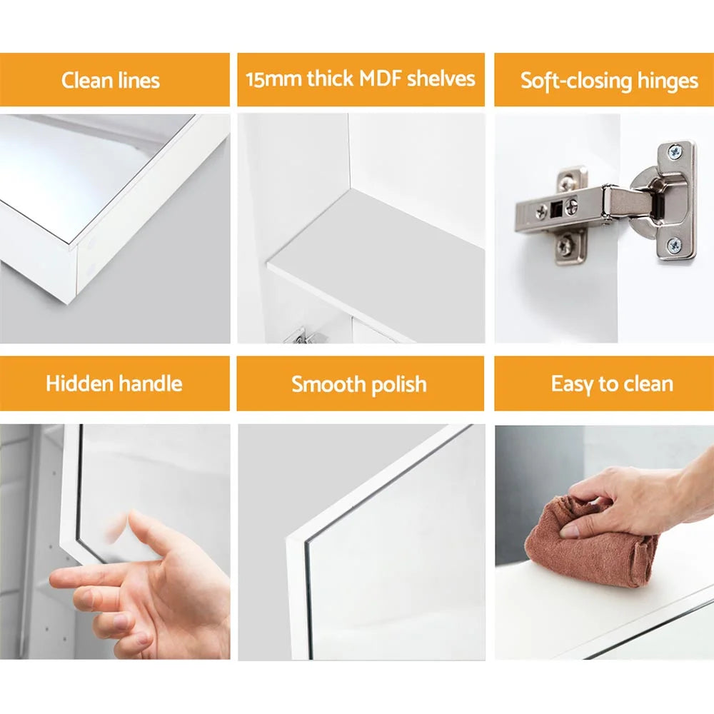 Bathroom Vanity Mirror Cabinet White - Cefito