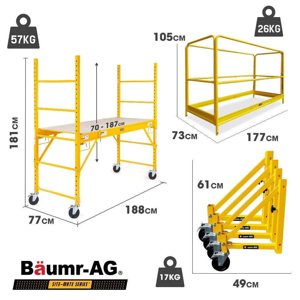 Baumr-AG 1.9 x 0.8 x 1.8m Adjustable Mobile Scaffold