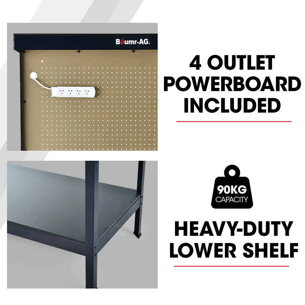 BAUMR-AG Steel Garage Workbench with LED Lights Pegboard