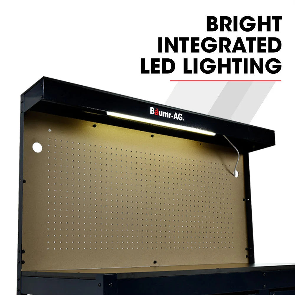 BAUMR-AG Steel Garage Workbench with LED Lights Pegboard