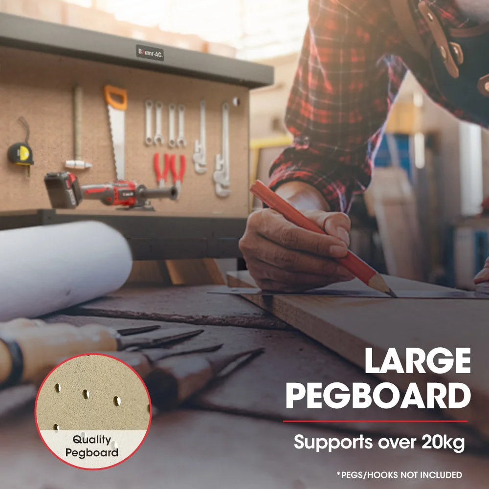 BAUMR-AG Steel Garage Workbench with LED Lights Pegboard