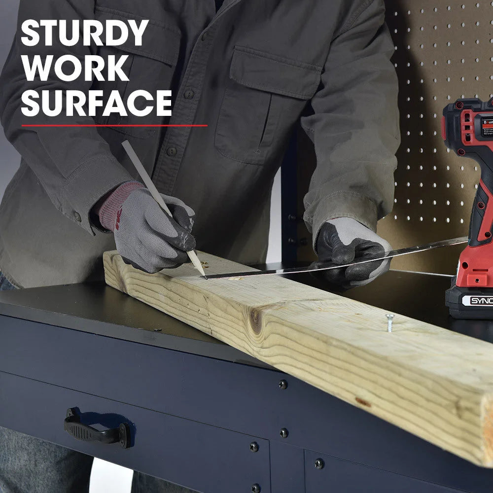 BAUMR-AG Steel Garage Workbench with LED Lights Pegboard