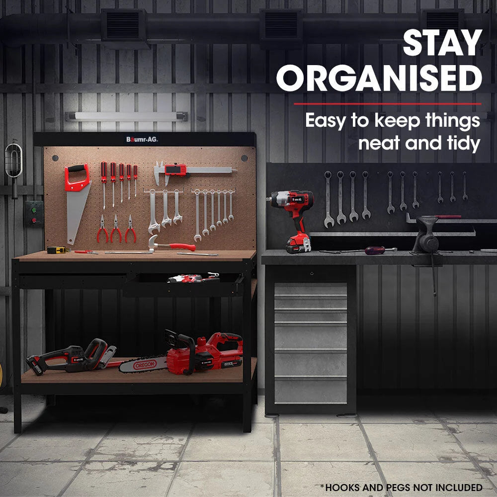 BAUMR-AG Steel Garage Workbench with LED Lights Pegboard
