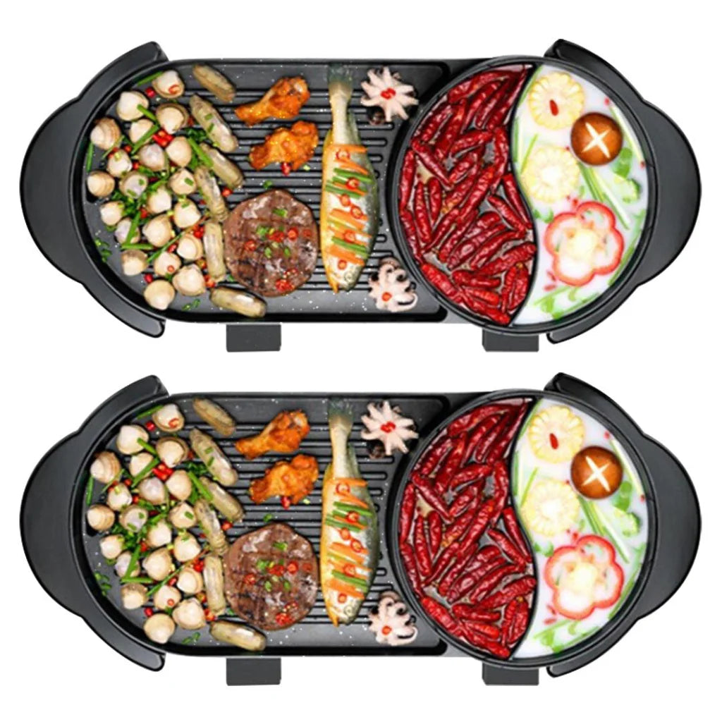BBQ Grill Plate Set Premium 2X 2-in-1 Non-Stick Teppanyaki Steamboat Hotpot
