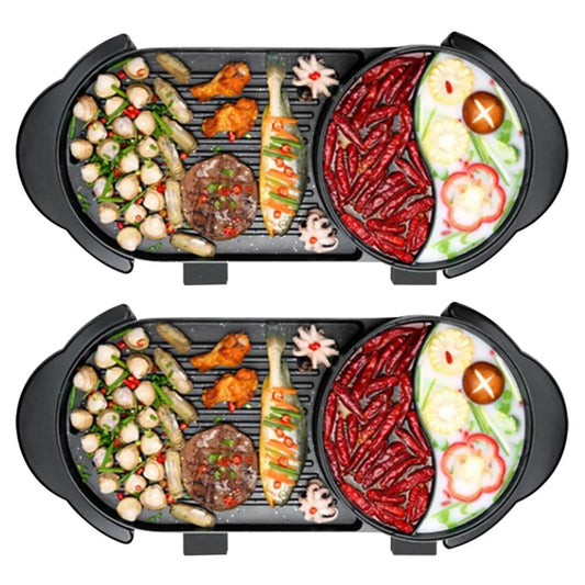 BBQ Grill Plate Set Premium 2X 2-in-1 Non-Stick Teppanyaki Steamboat Hotpot