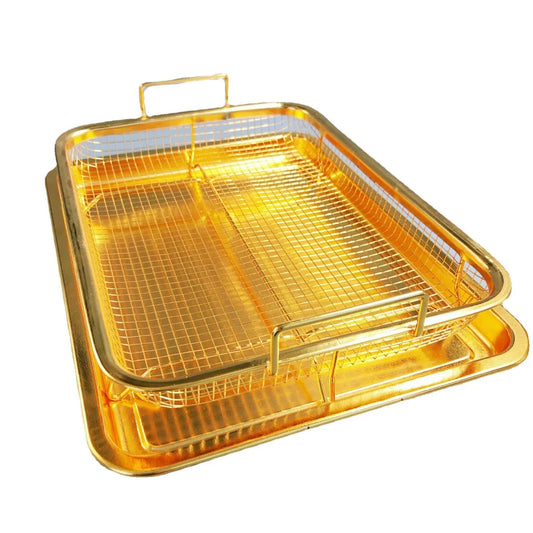 BBQ Square Non-Stick Stainless Steel Grill Basket - Gold