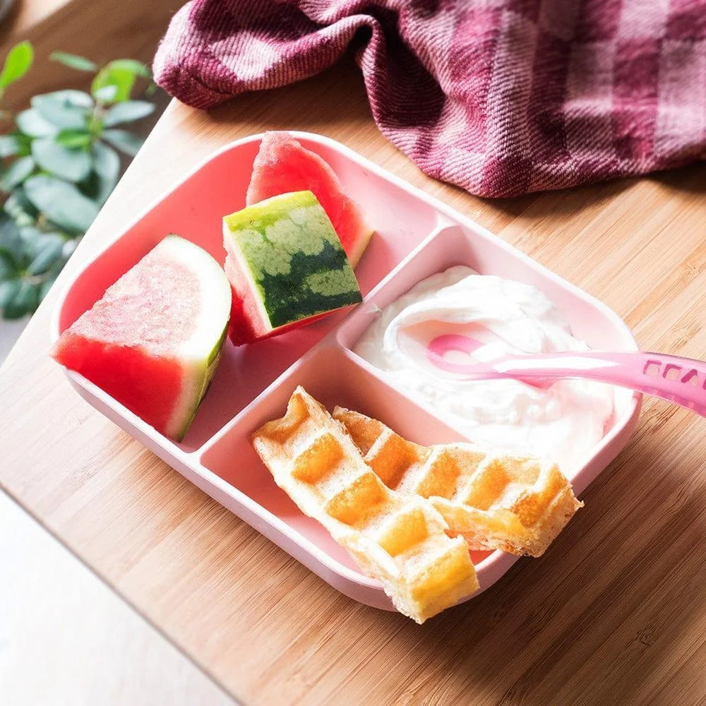 Beaba Silicone Suction Divided Plate & Spoon - Pink-1973194215705939971