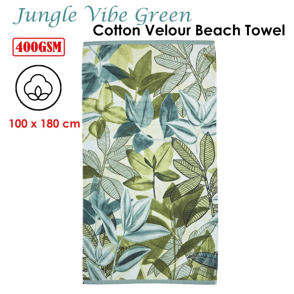 Beach Towel Bedding House Jungle Vibe Green Cotton Velour
