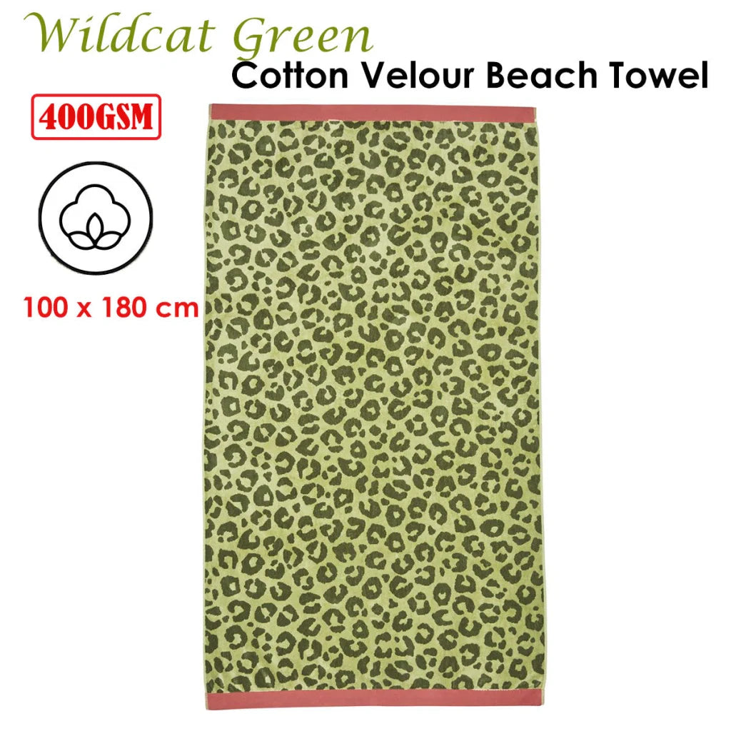 Beach Towel Bedding House Wildcat Green Cotton Velour