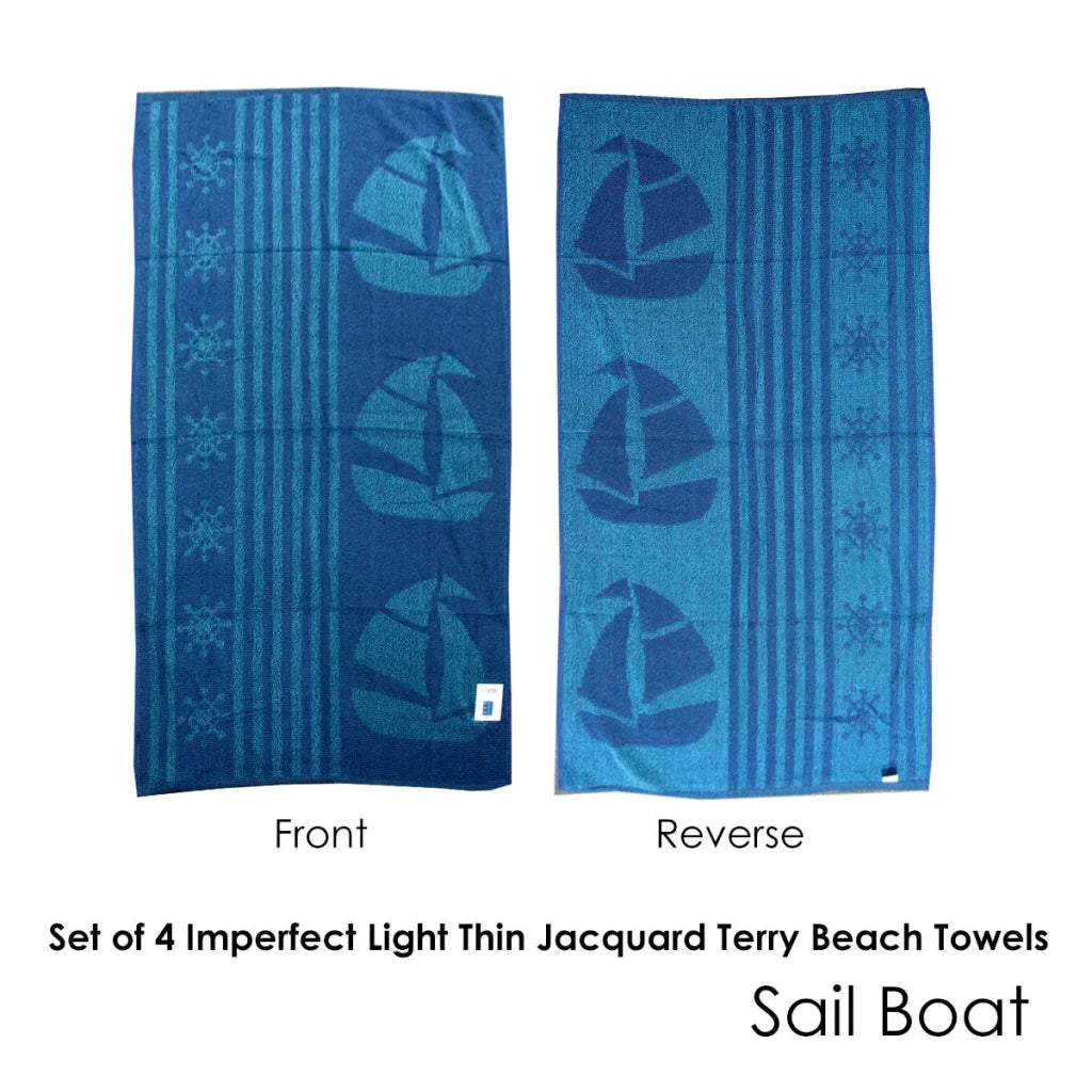 Beach Towels Set of 4 Imperfect Jacquard Terry Sail Boat