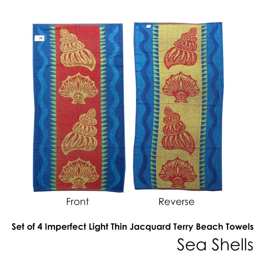 Beach Towels Set of 4 Imperfect Jacquard Terry Sea Shells