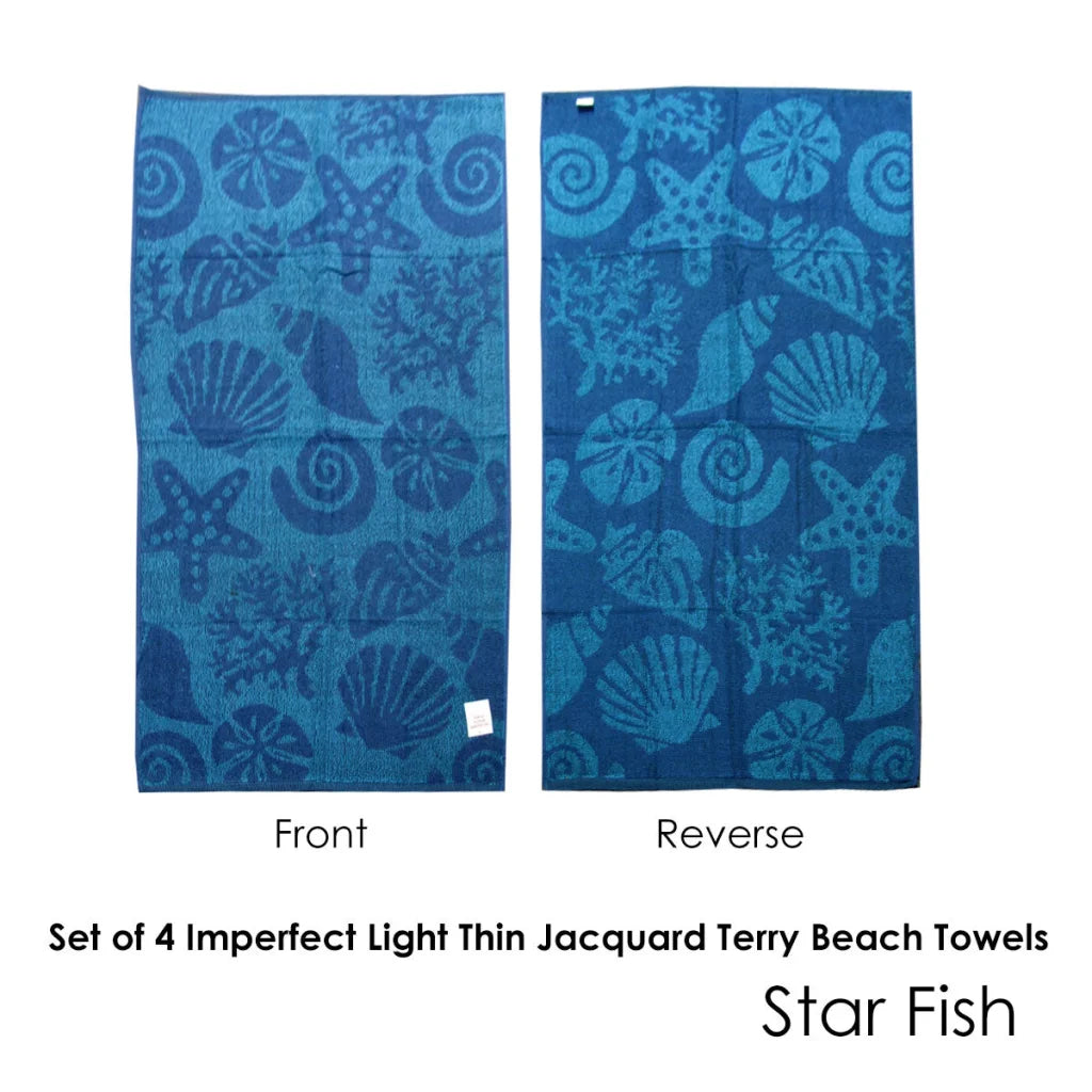 Beach Towels Set of 4 Imperfect Jacquard Terry Star Fish
