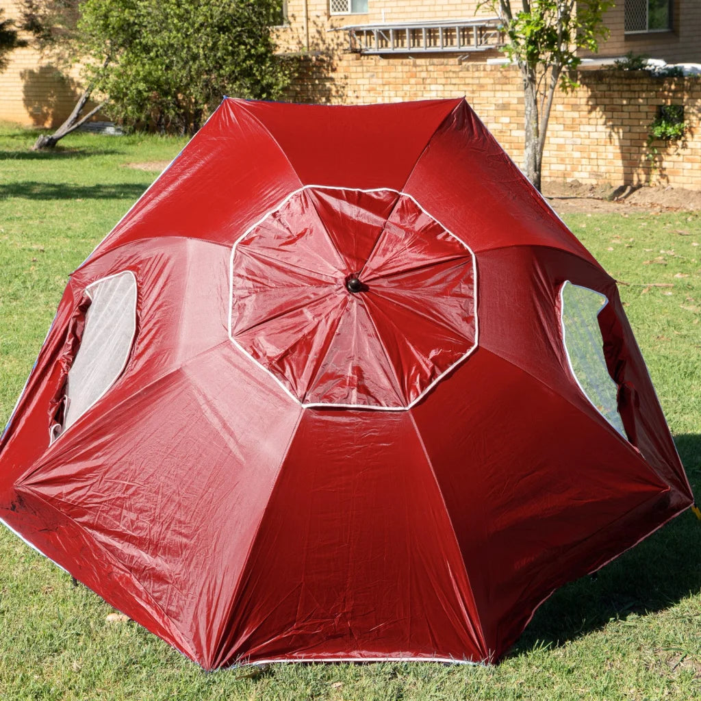 Beach umbrella havana with storage shelves and support legs