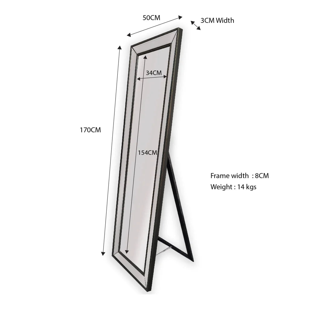 Beaded Framed Mirror Black - Free Standing 50cm x 170cm