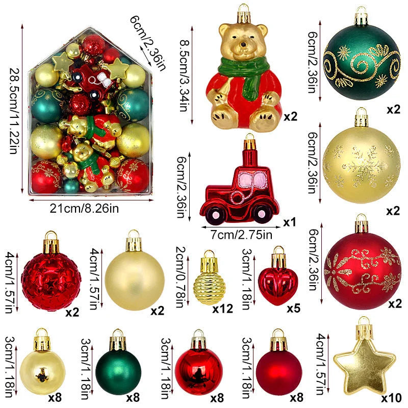 Bear 72-Piece Christmas Bauble Set - Hand-Painted House