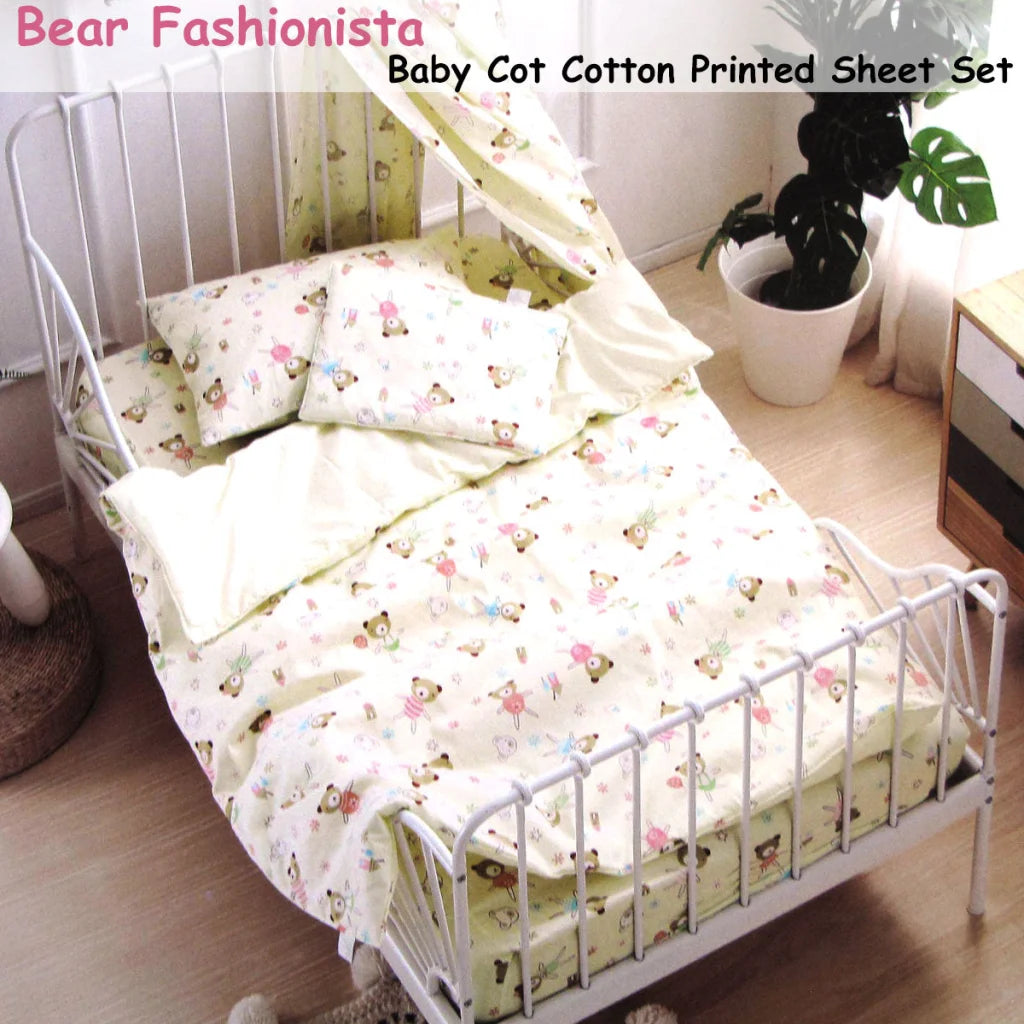 Bear Fashionista Baby Sheet Set Cot Size 100% Cotton