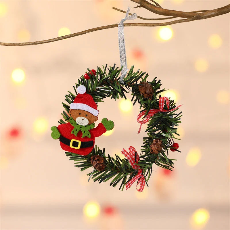 Bear Mini Christmas Wreath Ornaments (11cm) - Festive Santa