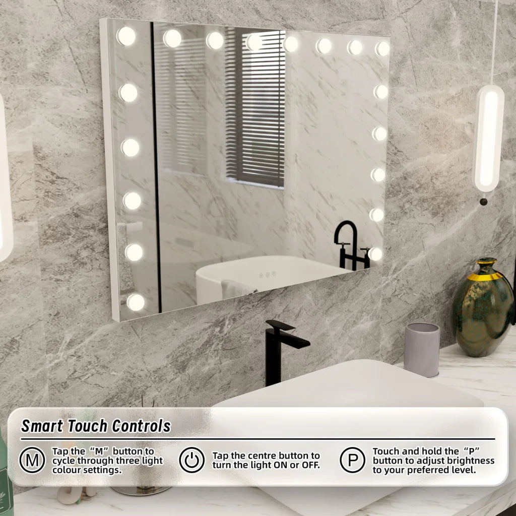 Beauty Mirror with 18 LED Bulbs Colour Settings White Frame
