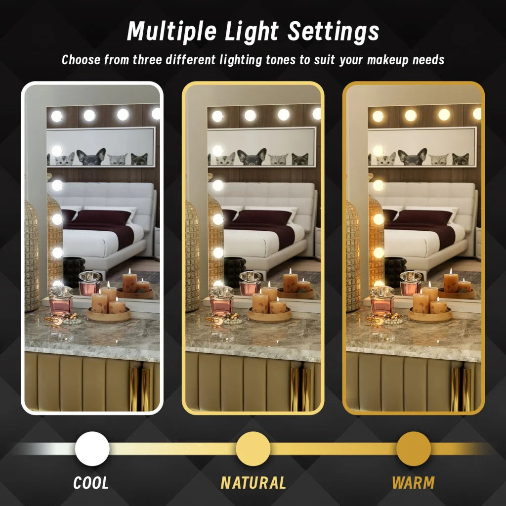 Beauty Mirror with 18 LED Bulbs Colour Settings White Frame
