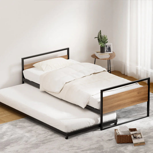 Metal Bed Frame 2x Single Size Trundle Daybed Dean