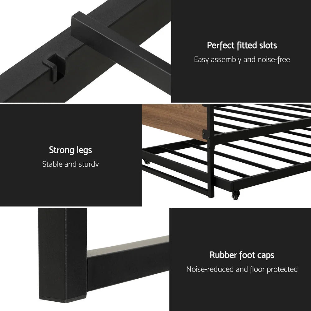 Bed Frame 2x Single Size Metal Trundle Daybed - DEAN