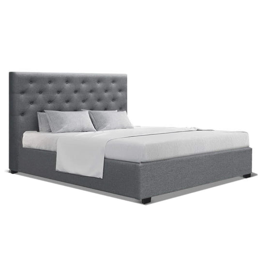 Bed Frame Double Fabric Gas Lift Storage Grey - Bedroom