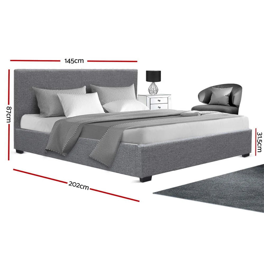 Bed Frame Double Fabric Grey - Bedroom