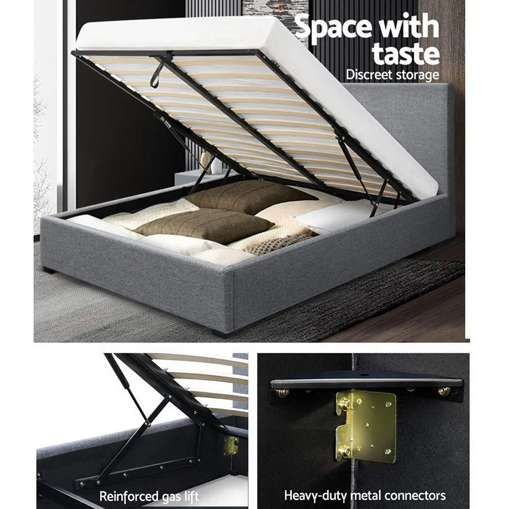 Bed Frame Double Fabric Grey - Bedroom