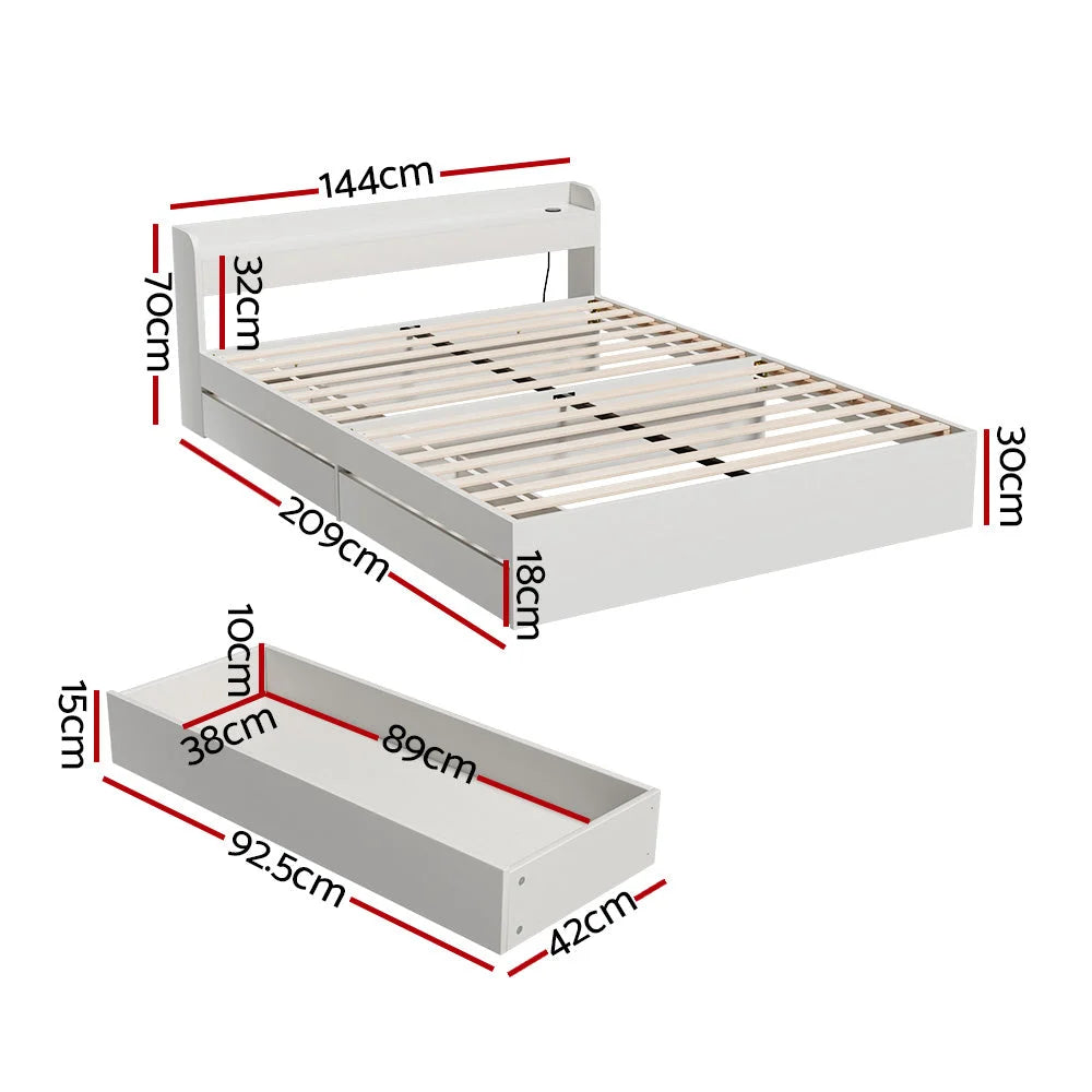 Bed Frame Double Size Mattress Base with Charging Ports