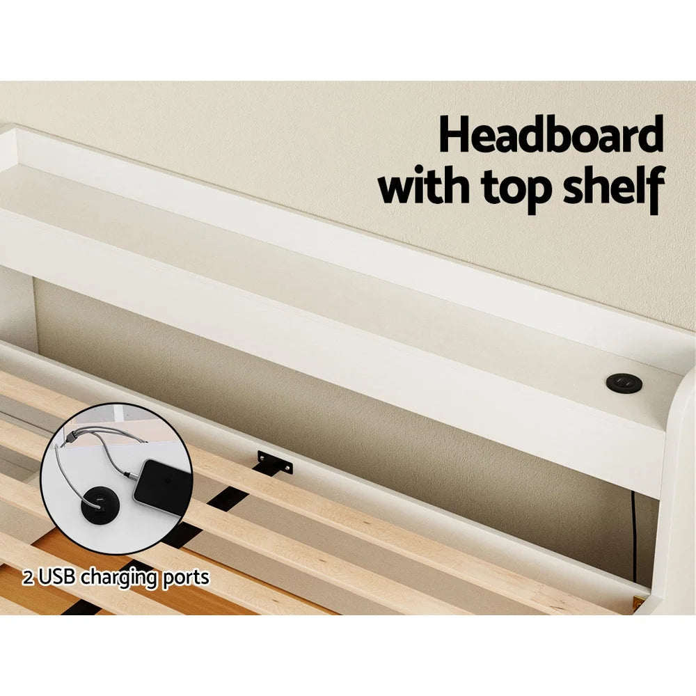Bed Frame Double Size Mattress Base with Charging Ports