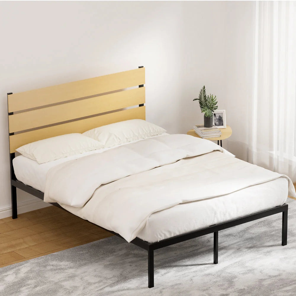 Double black metal bed frame