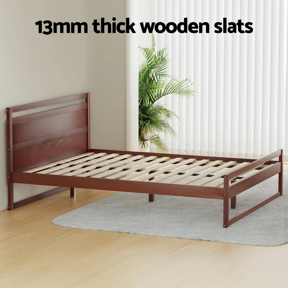 Bed Frame Double Size Wooden - Walnut WITTON - Furniture