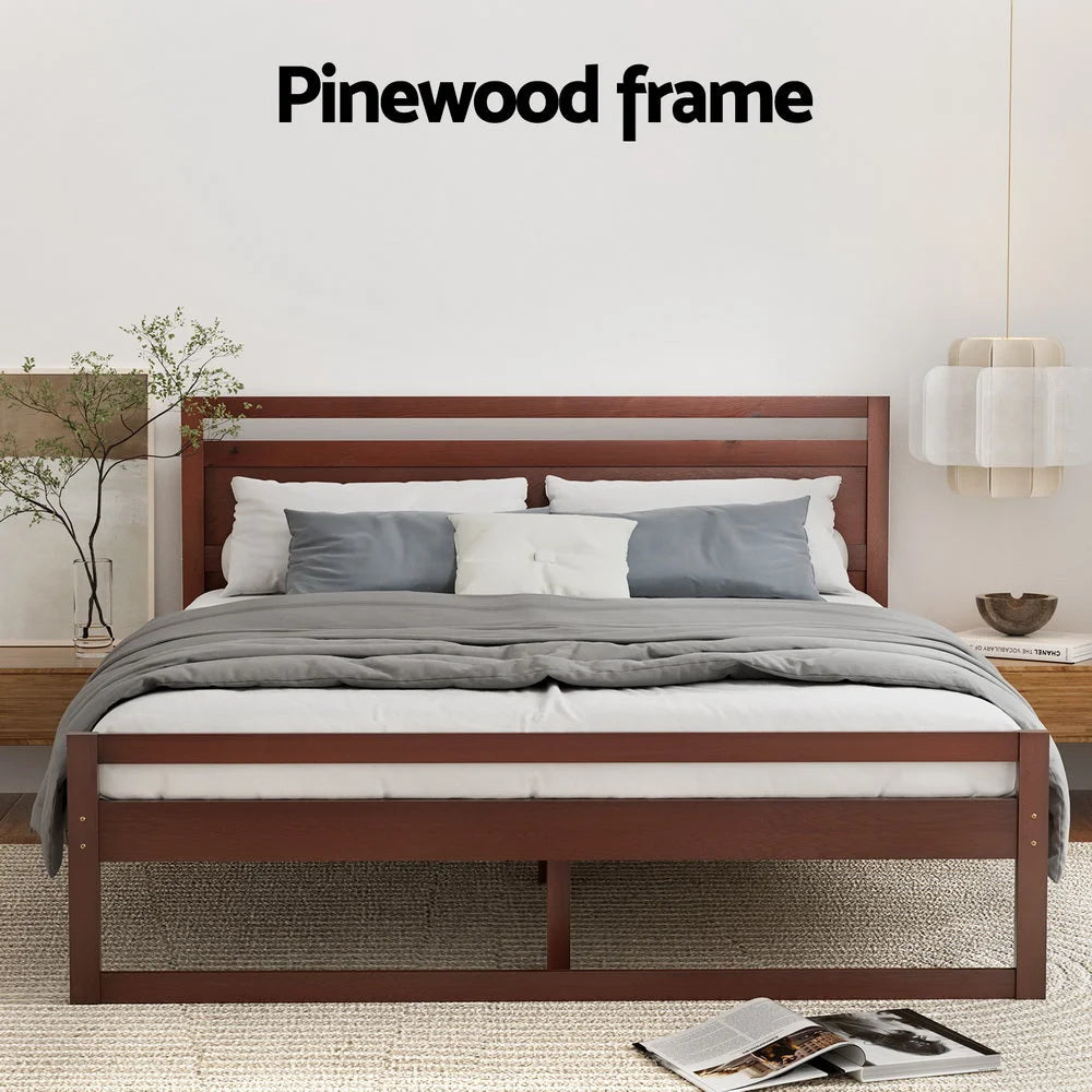 Bed Frame Double Size Wooden - Walnut WITTON - Furniture