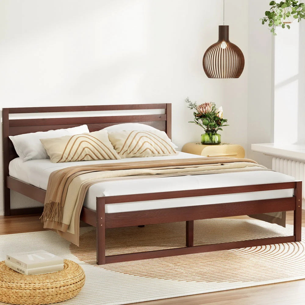 Bed Frame Double Size Wooden - Walnut WITTON - Furniture
