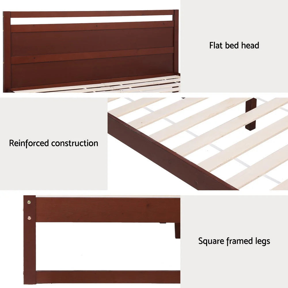 Bed Frame Double Size Wooden - Walnut WITTON - Furniture