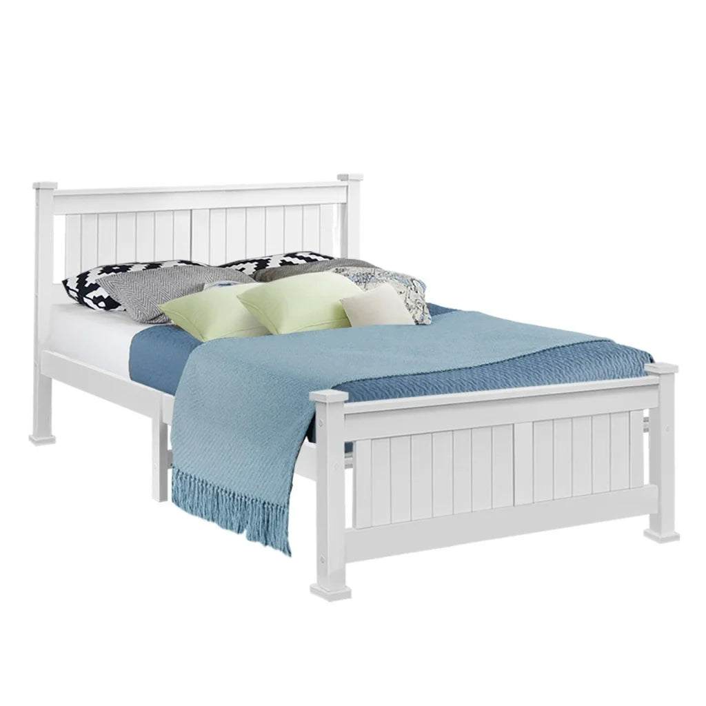 Bed Frame Double Size Wooden - White - Bedroom