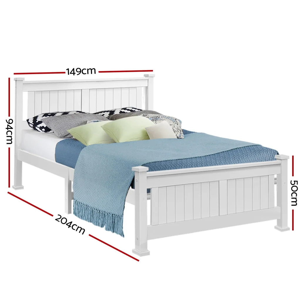 Bed Frame Double Size Wooden - White - Bedroom