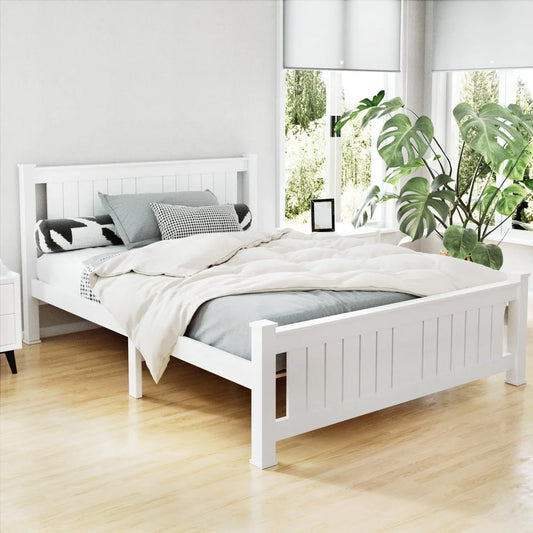 Bed Frame Double Size Wooden - White - Bedroom
