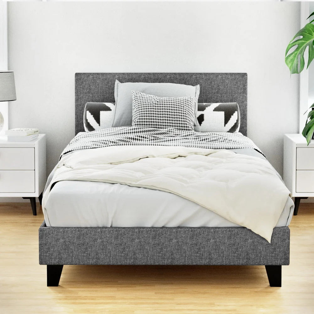 Bed Frame Fabric - Grey King Single - Bedroom