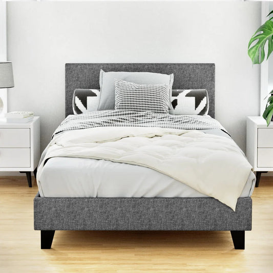 Bed Frame Fabric - Grey King Single - Bedroom