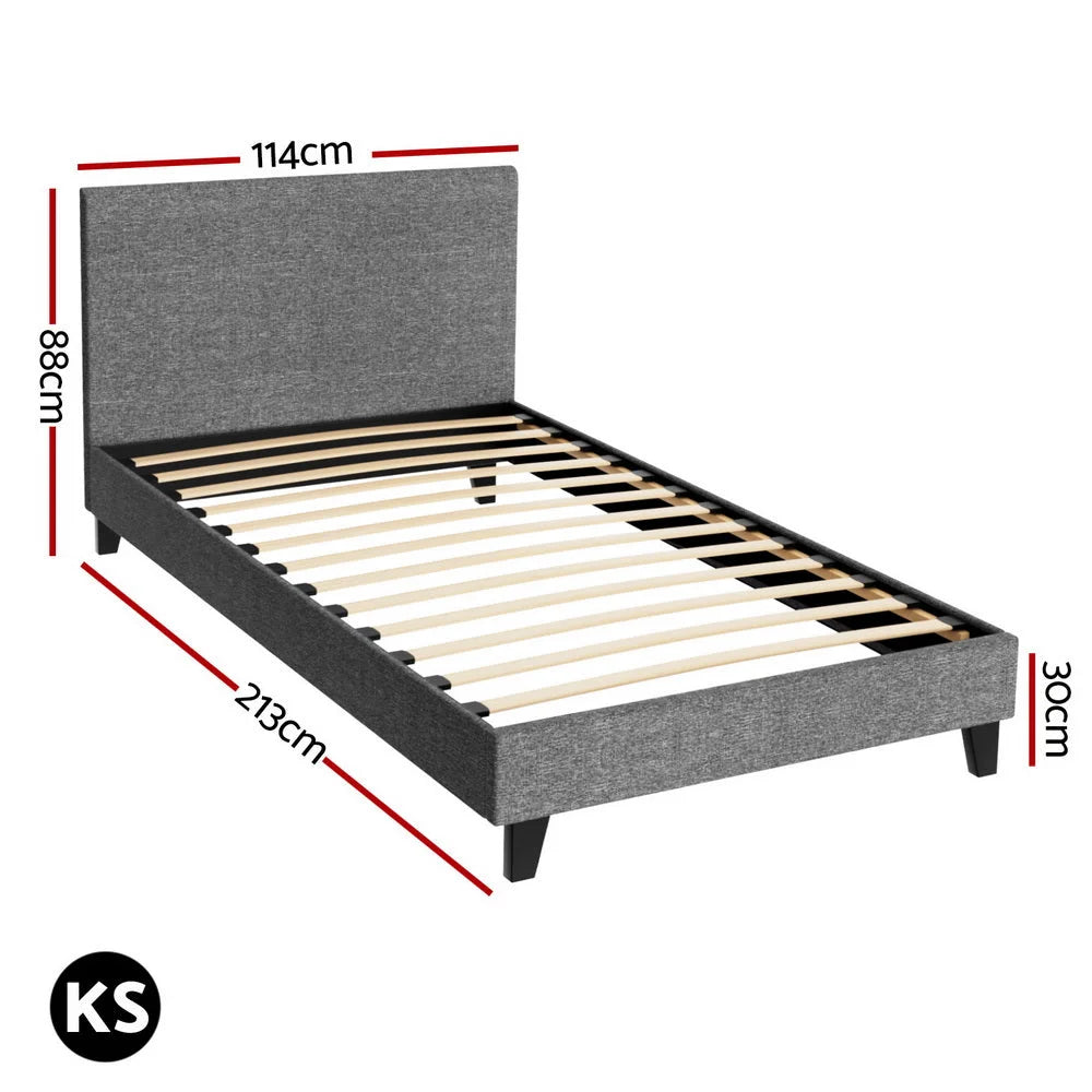 Bed Frame Fabric - Grey King Single - Bedroom